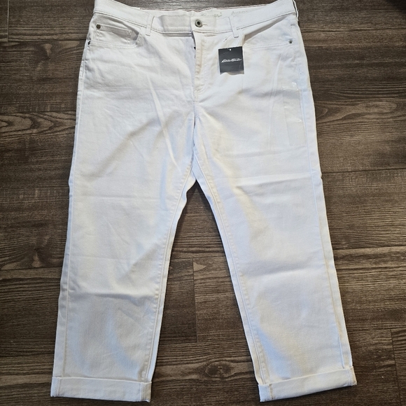 Eddie Bauer Denim - EDDIE BAUER Jeans Women 14 White Boyfriend Denim Cropped Mid Rise Relaxed Picnic